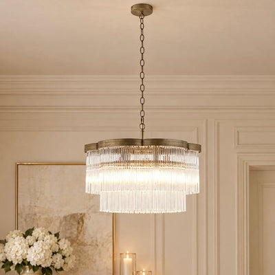 Luzia Large Scalloped Brushed Brass & Glass Pendant Ceiling Light Lighting 