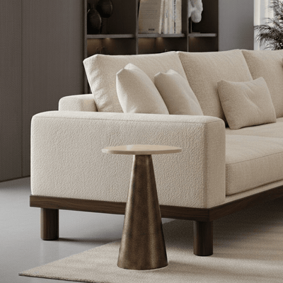 Macci Antique Brass Round Side Table with Travertine Top Furniture 