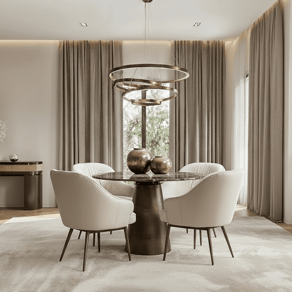 Macci Bronze & Dark Marble Round Dining Table Furniture 