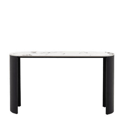 Macie Black Curved Console Table with Marble Top Furniture 