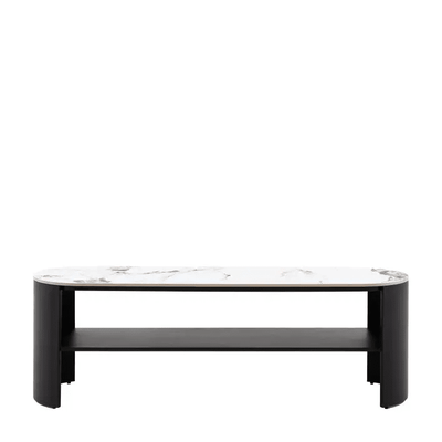 Macie Black Curved Media Unit with Marble Top Furniture 