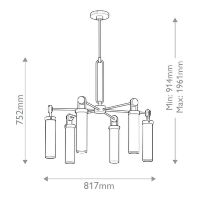 Maelis Gold 6 Light Cylinder Pendant Ceiling Light Lighting 