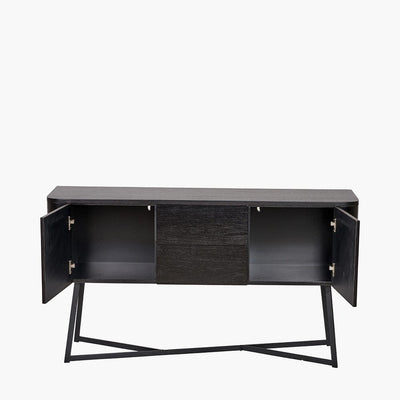 Maeva Black Ash Veneer & Metal 2 Door 2 Drawer Sideboard Furniture 