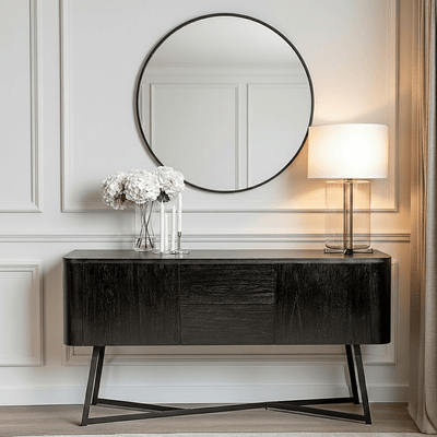 Maeva Black Ash Veneer & Metal 2 Door 2 Drawer Sideboard Furniture 