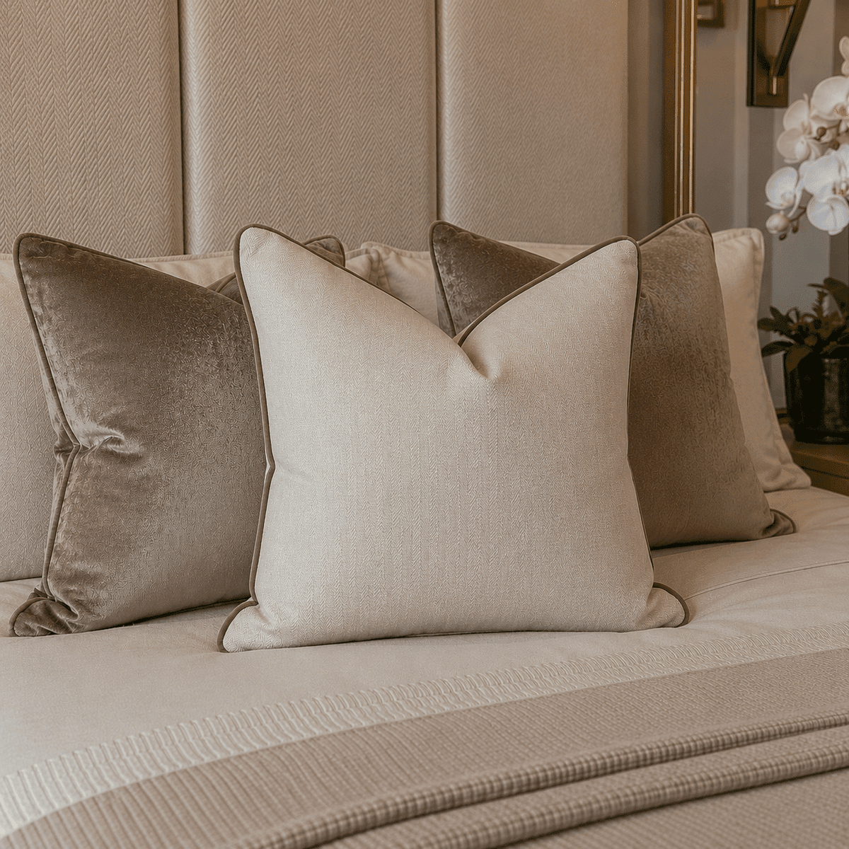 Malabar Almond Woven Cushion Cover with Velvet Piping - 50x50cm Textiles 