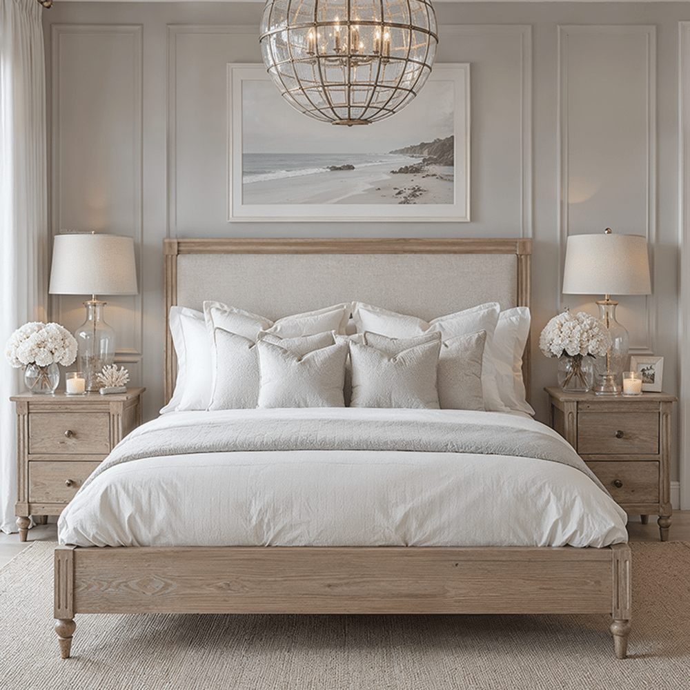 Malibu Cream Linen & Washed Wood Upholstered Bed Beds and Headboards 