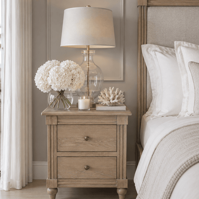 Malibu Washed Wood 2 Drawer Bedside Table Furniture 