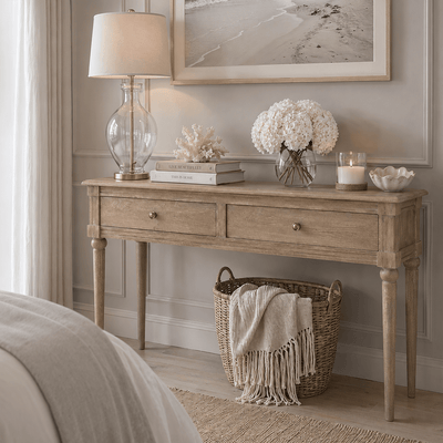 Malibu Washed Wood 2 Drawer Console Table Furniture 