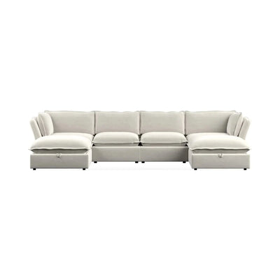 Mallow Coastal Weave Linen U Shape Sofa with Storage Footstool Sofa 