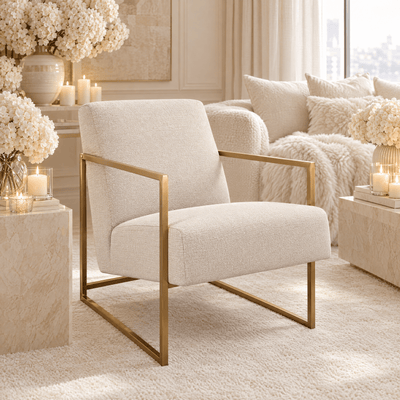 Manila Cream Textured Accent Chair with Gold Frame Furniture 