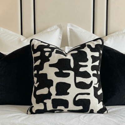 Manu Monochrome Abstract Pattern Feather Filled Cushion - 50x50cm Textiles 