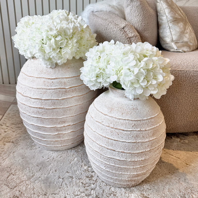 Marella Large Distressed White Wash Decorative Ribbed Vase Accessories 