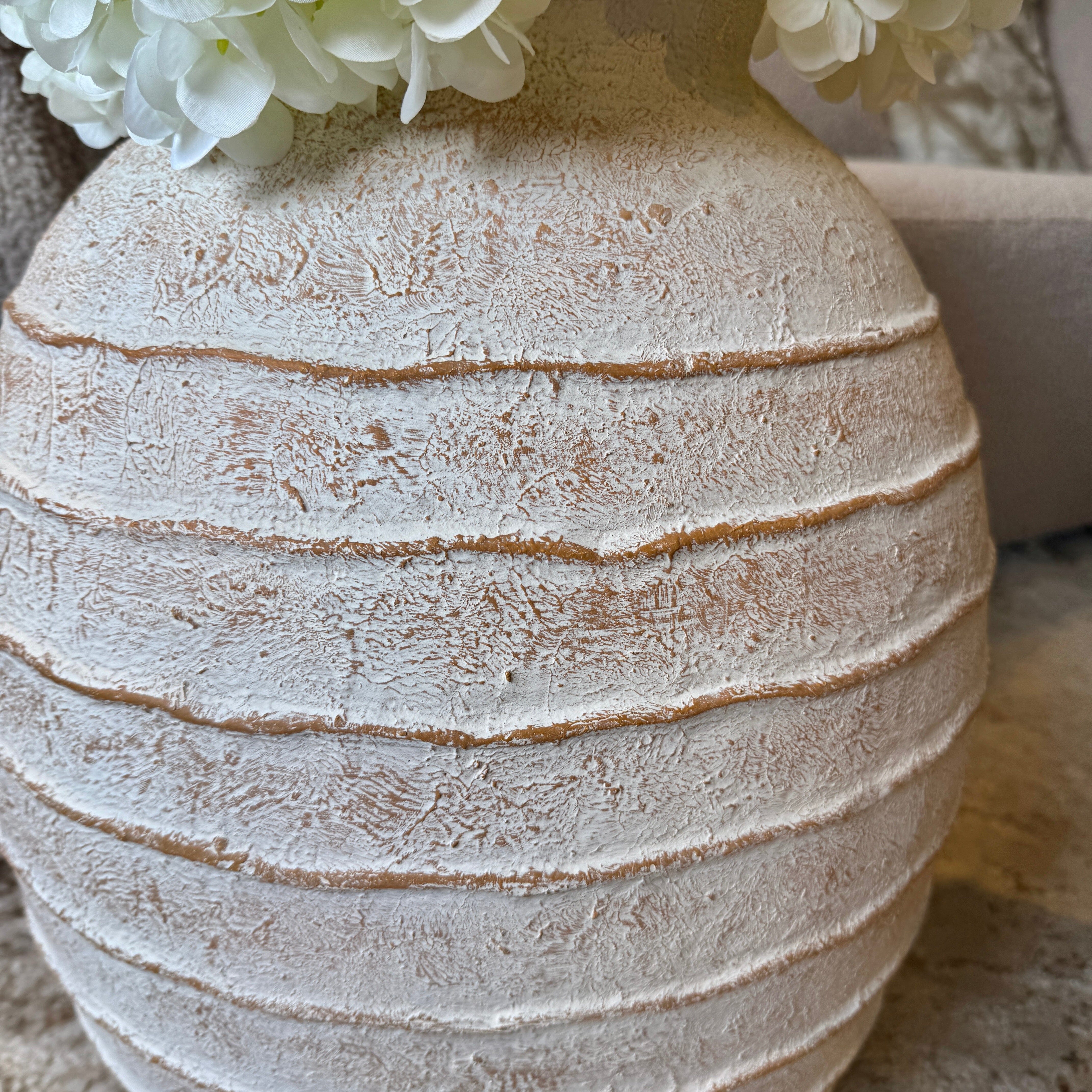 Marella Large Distressed White Wash Decorative Ribbed Vase Accessories 