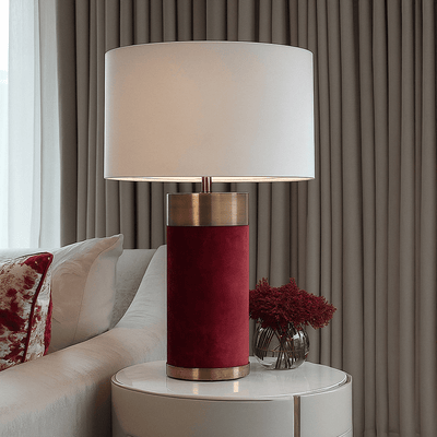 Margaux Burgundy & Antique Brass Velvet Table Lamp Lighting 