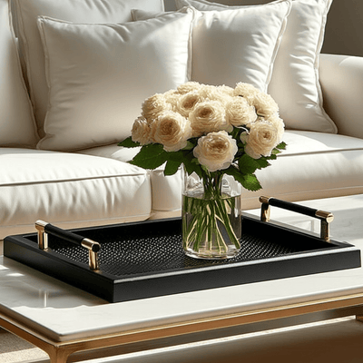 Margo Luxury Black Textured Tray with Gold Handles Accessories 