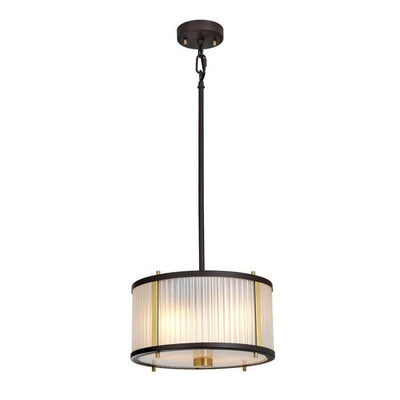 Maria Dark Brown & Brass Ribbed Glass 2 Light Pendant Ceiling Light Lighting 