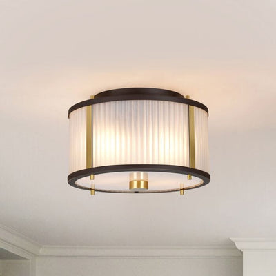 Maria Dark Brown & Brass Ribbed Glass 2 Light Pendant Ceiling Light Lighting 