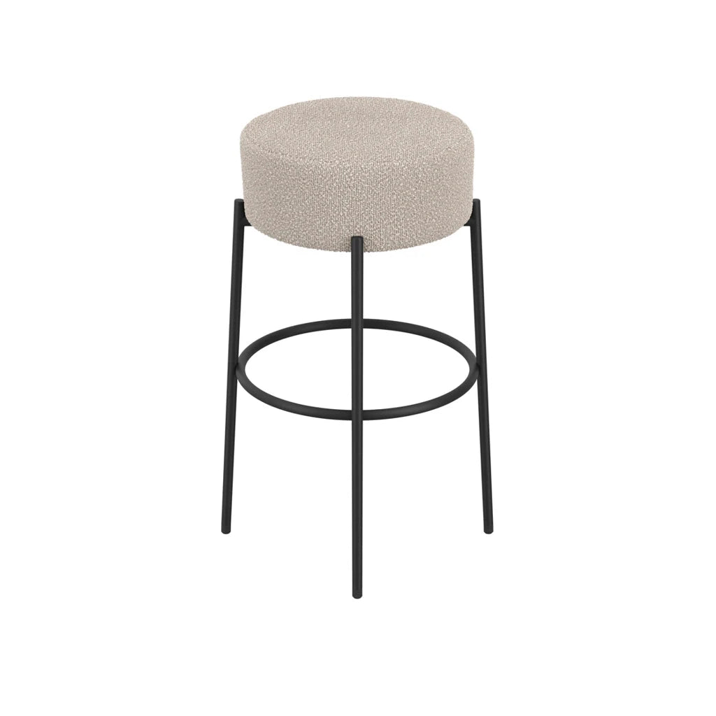 Mariah Beige Boucle Round Bar Stool with Black Legs Furniture 