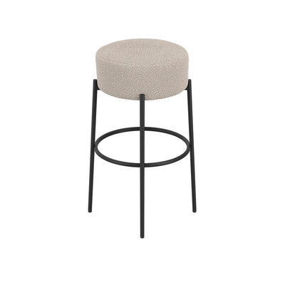 Mariah Beige Boucle Round Bar Stool with Black Legs Furniture 