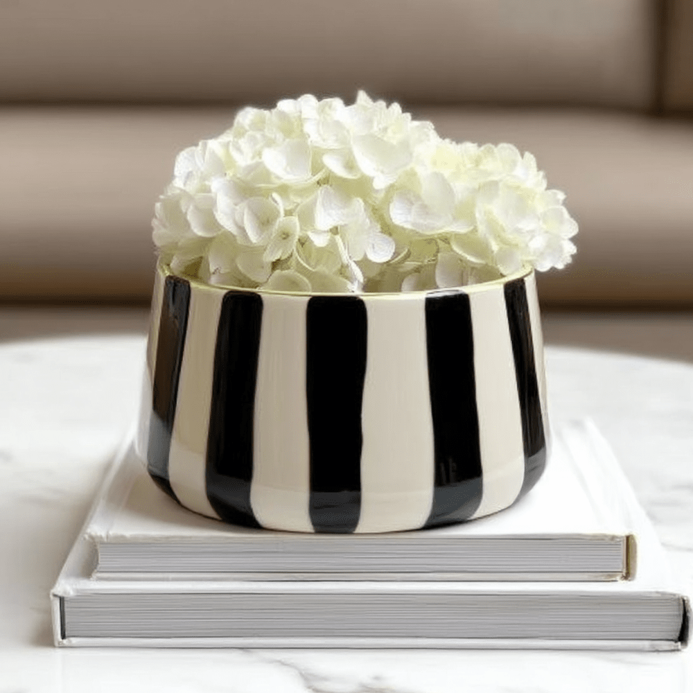 Mariza Black & White Striped Planter Accessories 