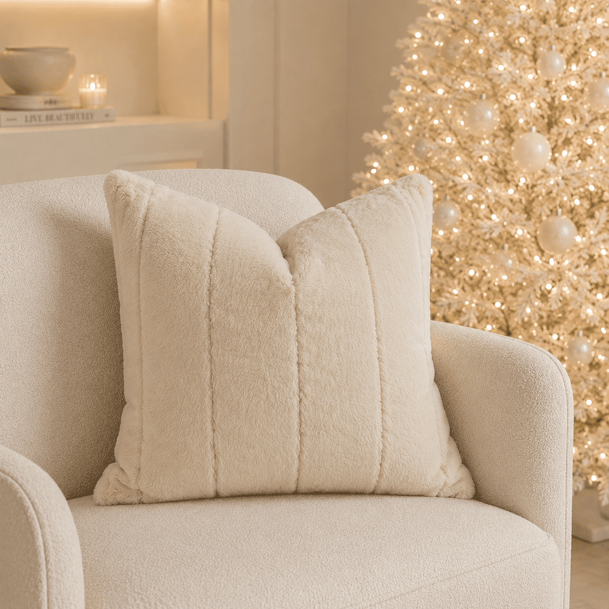 Marlowe Oatmeal Faux Fur Feather Filled Cushion - 45x45cm 