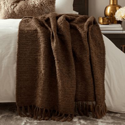 Marni Brown Boucle Textured Tasselled Throw Textiles 