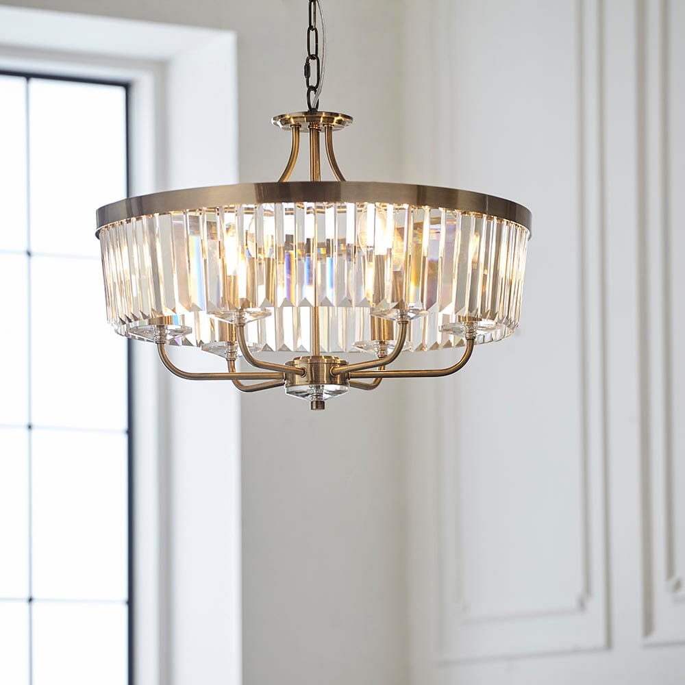 Masika Brass & Glass 6 Light Pendant Ceiling Light Lighting 