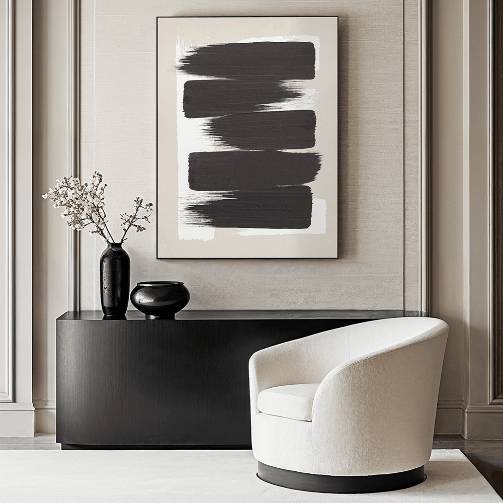 Matilda Monochrome Beige & Black Abstract Paint Stroke Framed Canvas Wall Art Accessories 