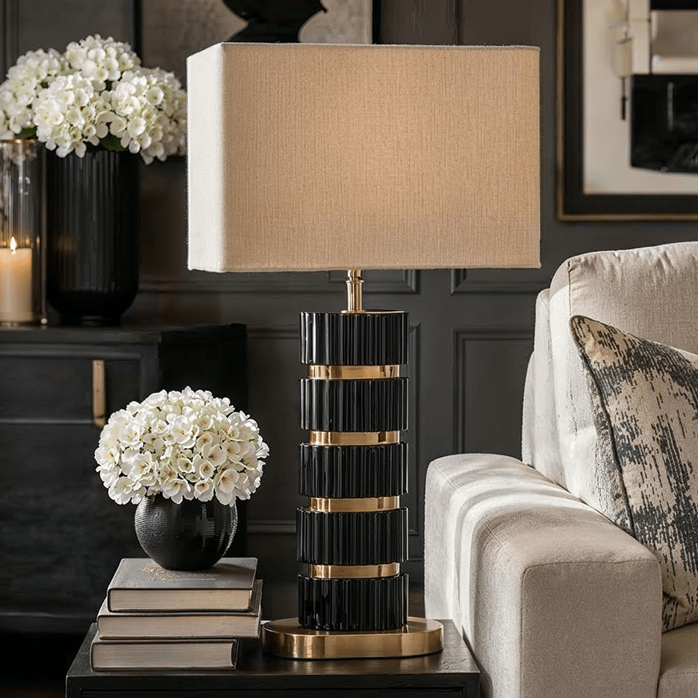 Maxi Black Marble & Gold Table Lamp Lighting 