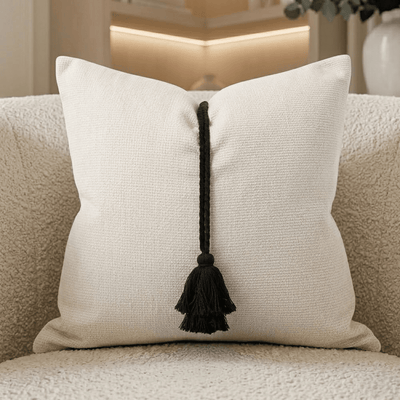 Maxone Cream & Black Tassel Detail Cushion- 45x45cm 