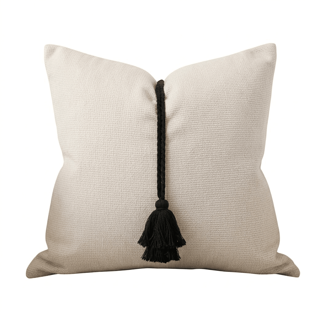 Maxone Cream & Black Tassel Detail Cushion- 45x45cm 