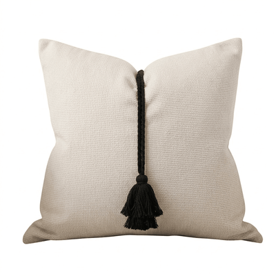 Maxone Cream & Black Tassel Detail Cushion- 45x45cm 