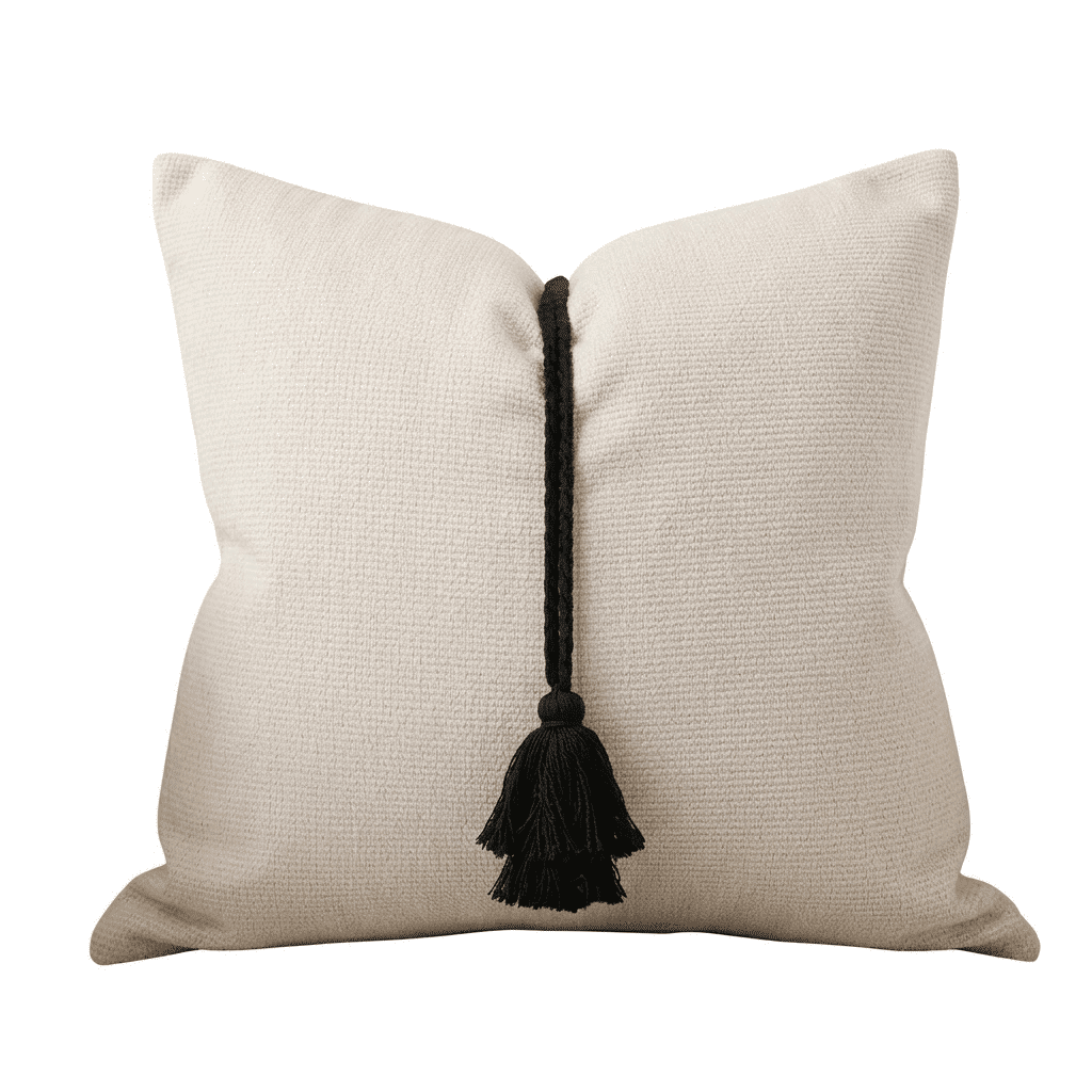 Maxone Cream & Black Tassel Detail Cushion Cover - 45x45cm Textiles 