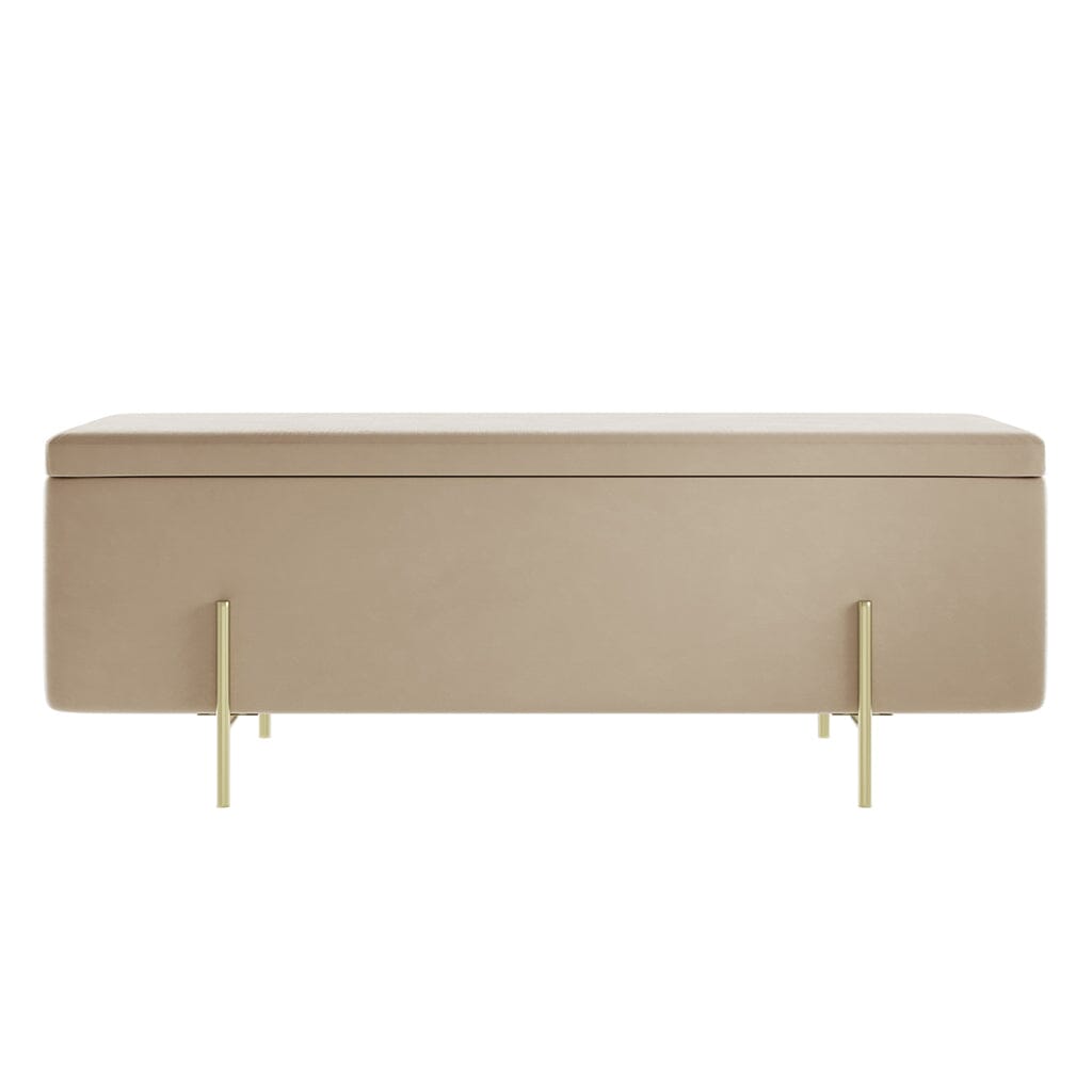 Maya Beige Velvet Ottoman Box with Gold Feet Furniture 