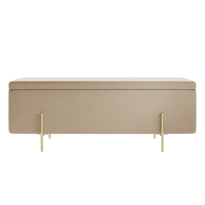 Maya Beige Velvet Ottoman Box with Gold Feet Furniture 