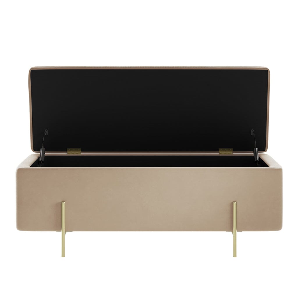 Maya Beige Velvet Ottoman Box with Gold Feet Furniture 