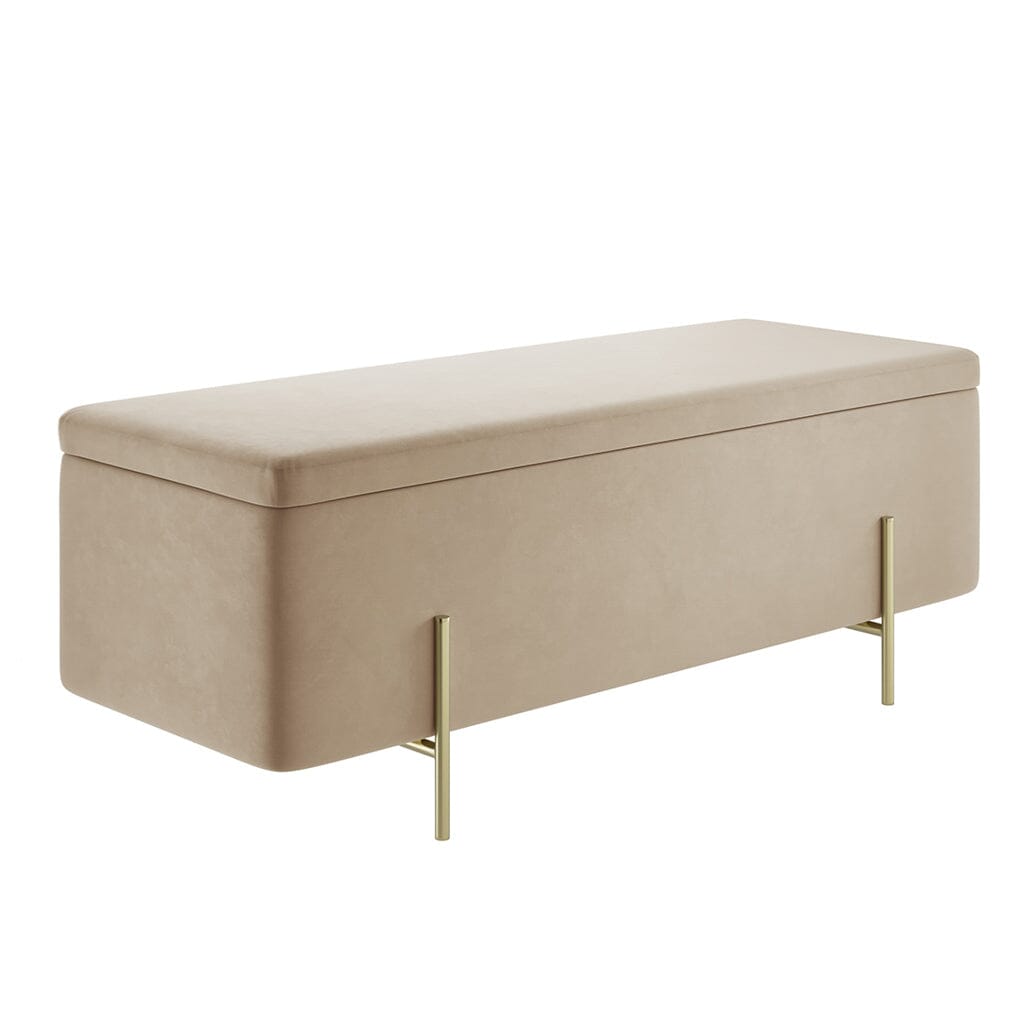 Maya Beige Velvet Ottoman Box with Gold Feet Furniture 