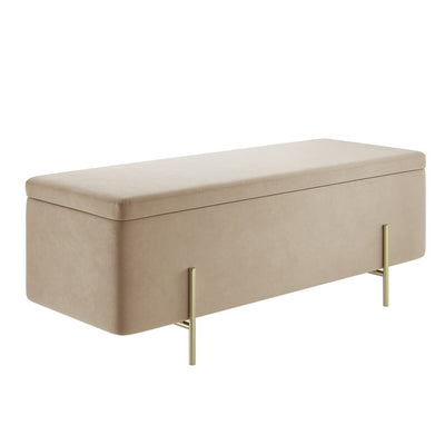 Maya Beige Velvet Ottoman Box with Gold Feet Furniture 