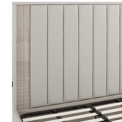 Maya Luxury Greige Channelled Bed with Integrated LED Lights Beds and Headboards 