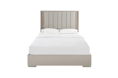Maya Luxury Greige Channelled Bed with Integrated LED Lights 