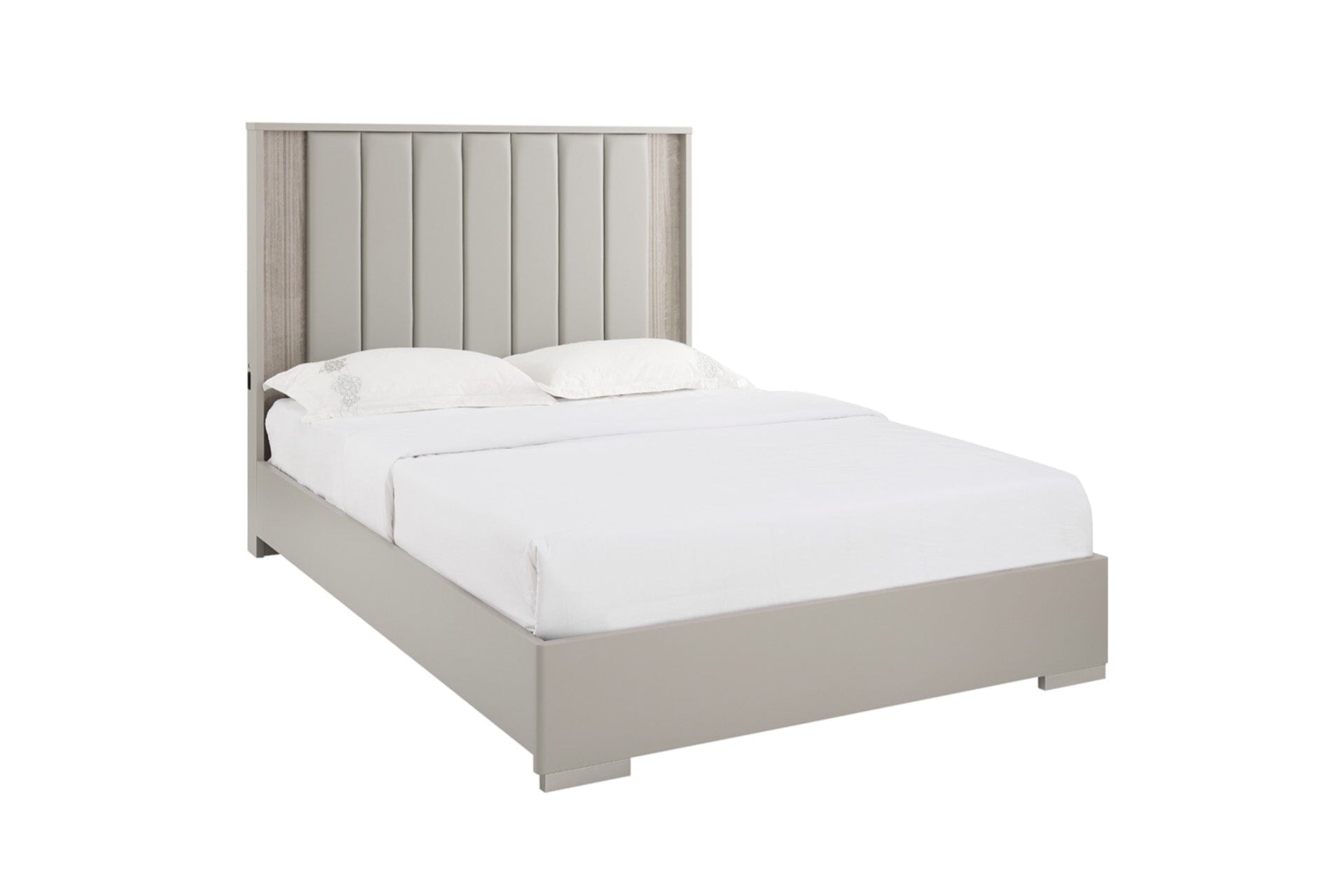 Maya Luxury Greige Channelled Bed with Integrated LED Lights 