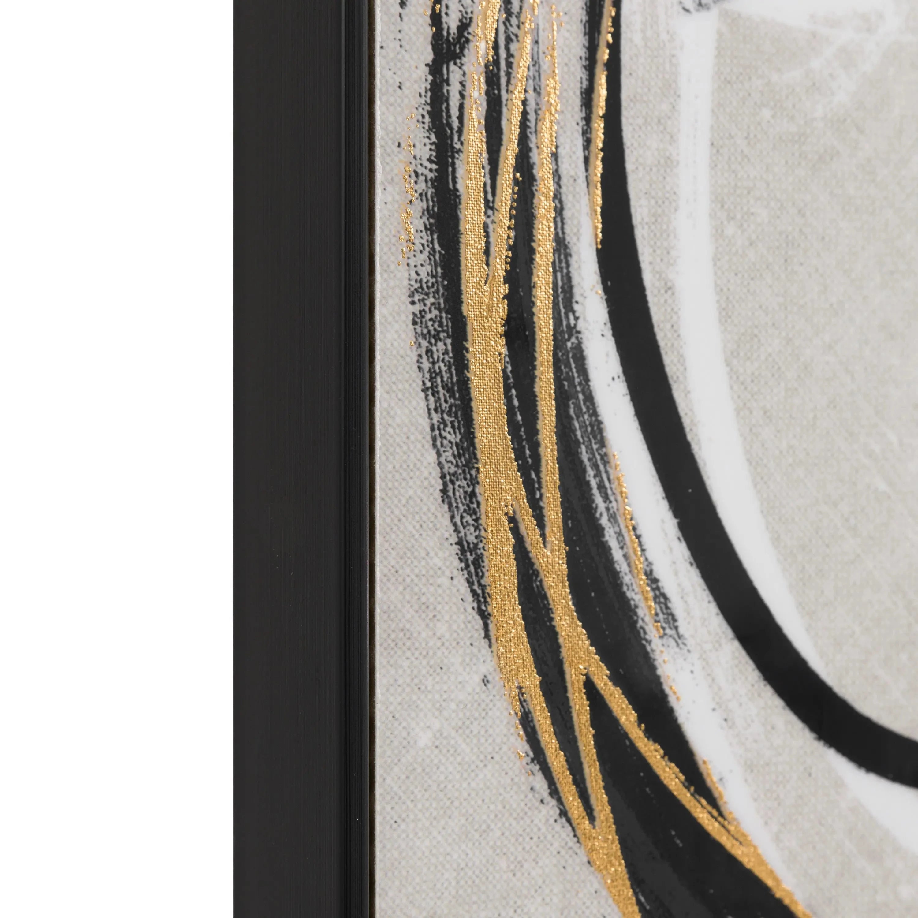 Mayce Abstract Gold & Black Circles Framed Canvas Wall Art - Set of 2 Accessories 