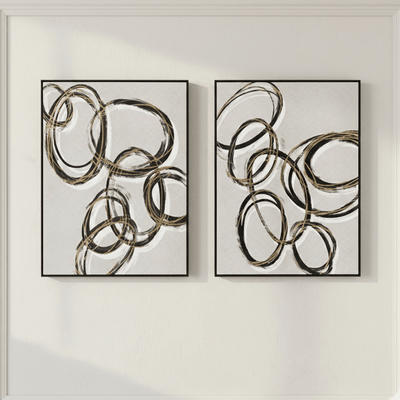Mayce Abstract Gold & Black Circles Framed Canvas Wall Art - Set of 2 Accessories 