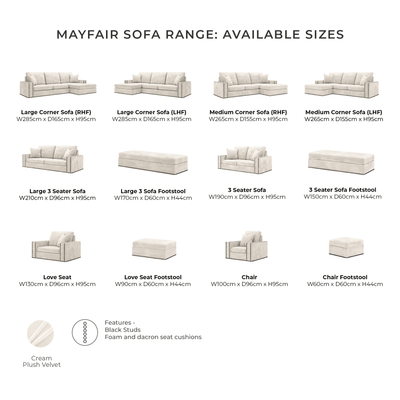 Mayfair Cream Velvet Sofa Collection, With Black Studs MTO Sofa 