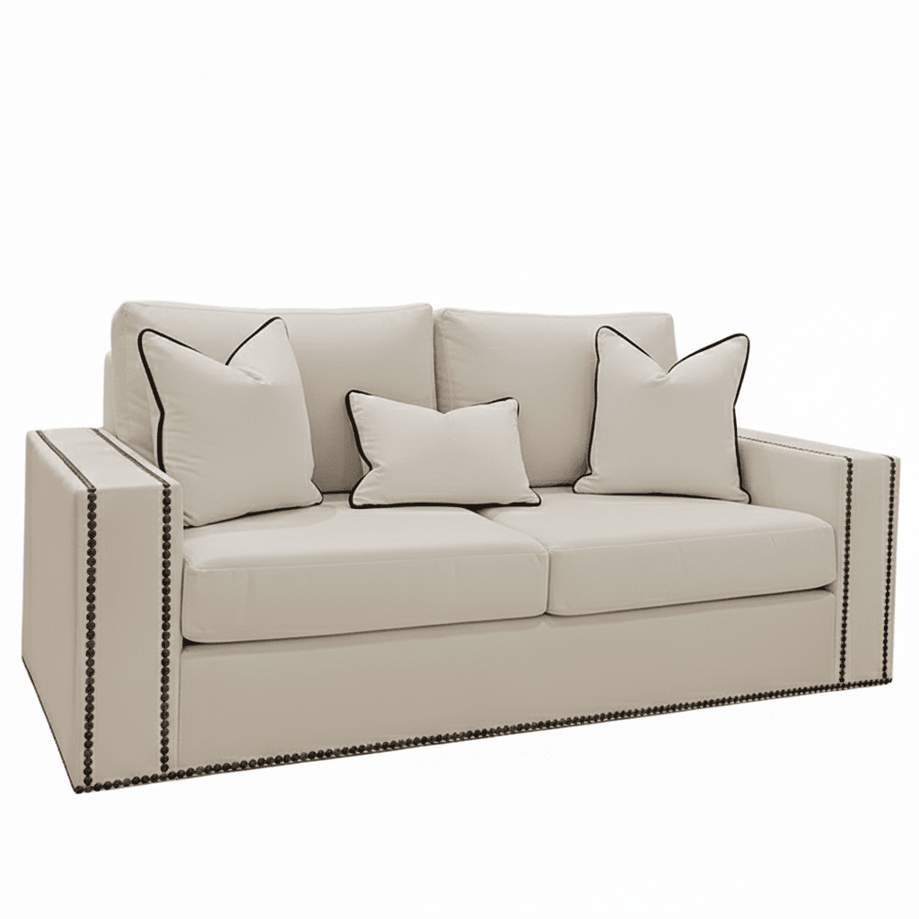 Mayfair Cream Velvet Sofa Collection, With Black Studs Sofa 
