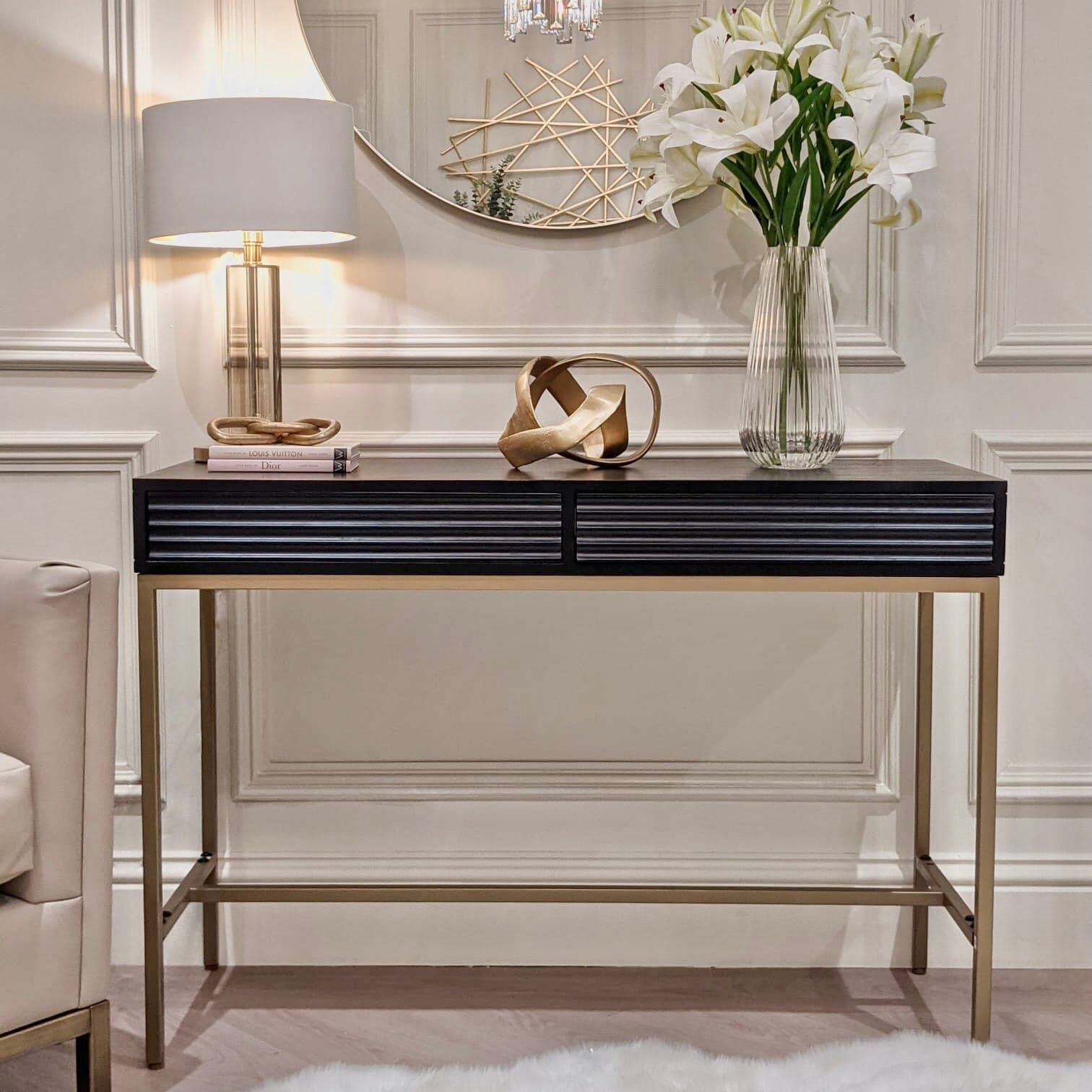 Mayfield Black & Gold Premium Rippled Console Table Furniture 