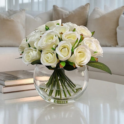 Medium Cream Faux Rose Arrangement in Fishbowl Vase Accessories 