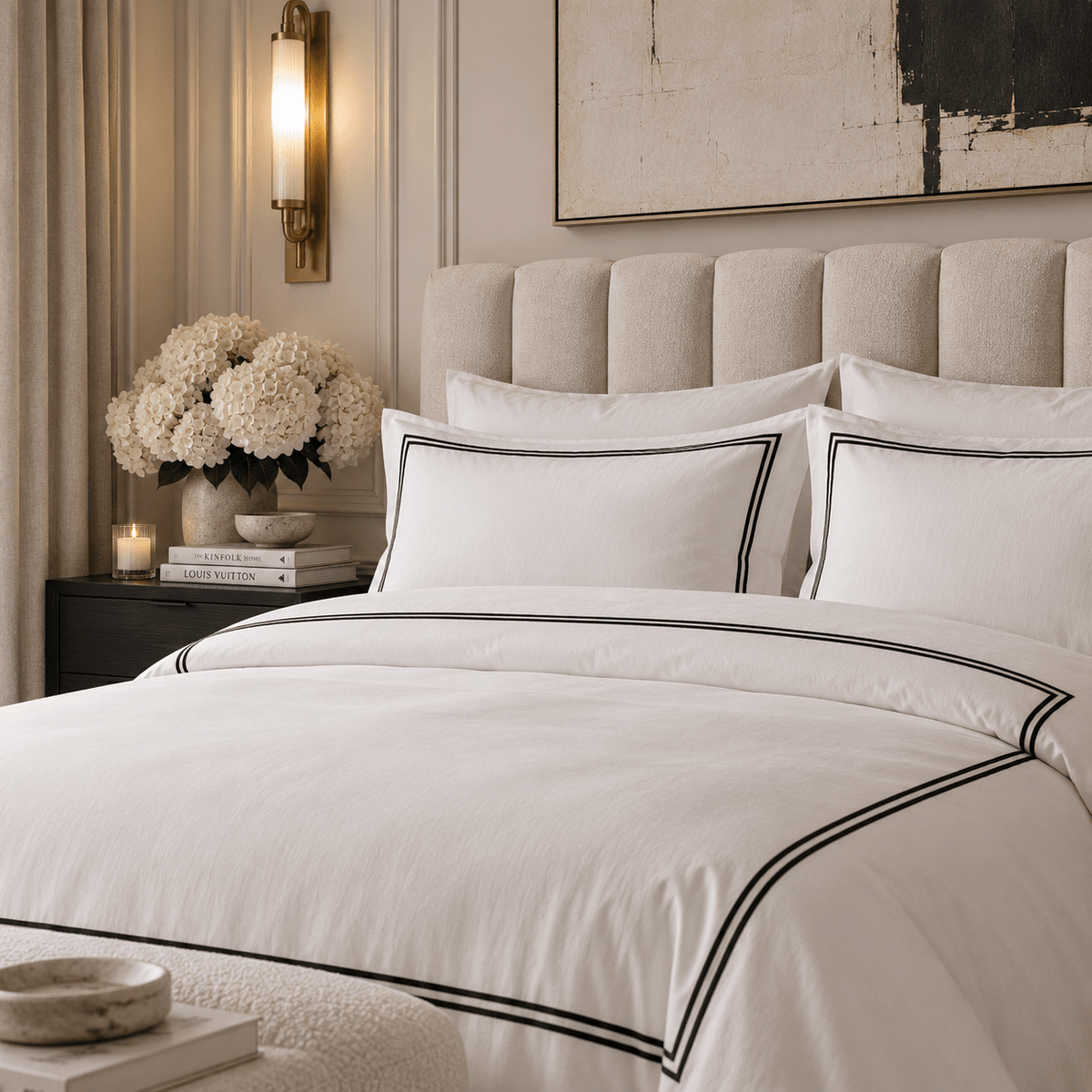 Meghan Black Embroidered Double Stitch Detail Duvet Set Textiles 