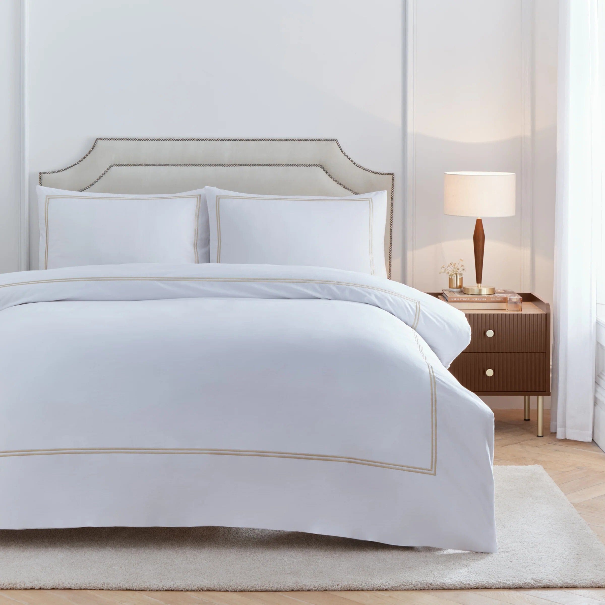 Meghan Champagne Embroidered Double Stitch Detail Duvet Set Textiles 