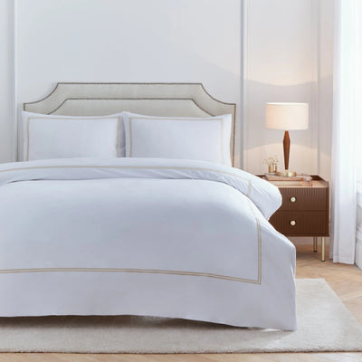 Meghan Champagne Embroidered Double Stitch Detail Duvet Set Textiles 